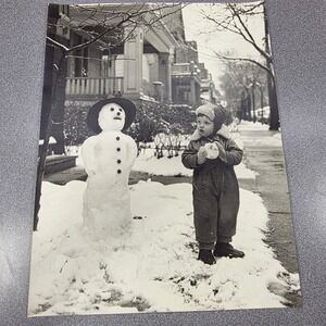 Original 1940's Photo Child Snowman Buffalo NY B&W John J Kowalak Excellent